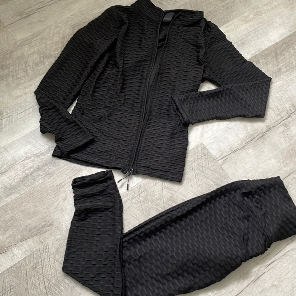 New Mix Waffle Set: zip up jacket & pants